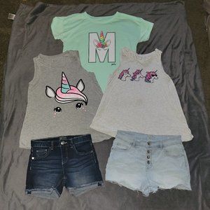 Justice Girls lot 2 shorts 14 & 16 3 tops 14/16